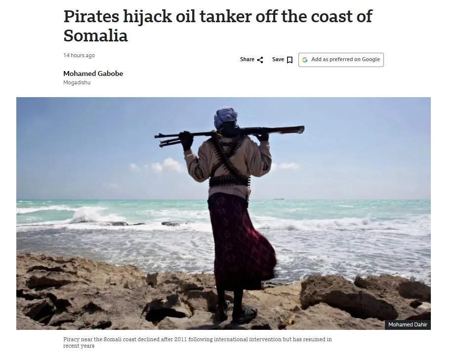 Piraci przejęli tankowiec z 17 członkami załogi, około 30 mil morskich od wybrzeży Somalii. Statek, Honour 25, został przejęty w środę wieczorem przez sześciu uzbrojonych mężczyzn, a później dołączyło do nich kilku kolejnych uzbrojonych mężczyzn. Źródło: BBC